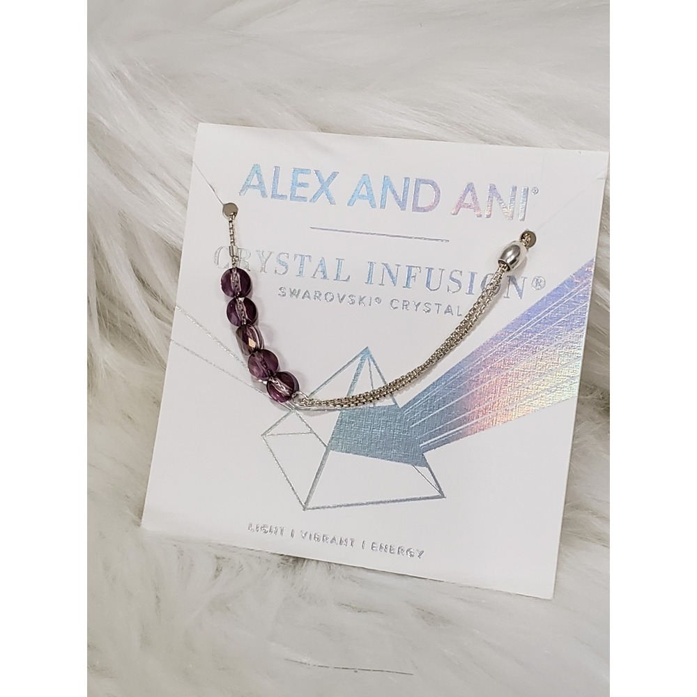 NEW Alex‎ and Ani Crystal Infusion Pull Sterling Silver Chain Bracelet orchid